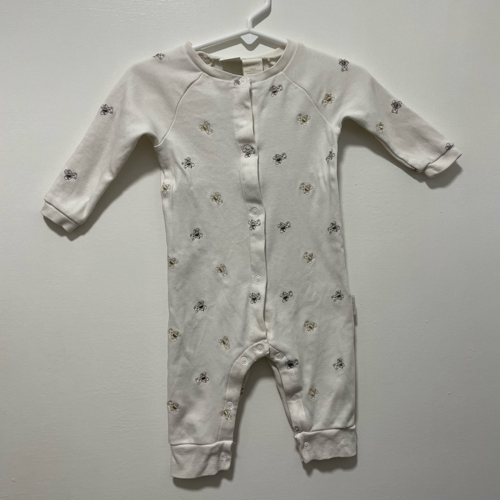 FAO Schwarz Cream Baby Footie with Teddy Bear Accents